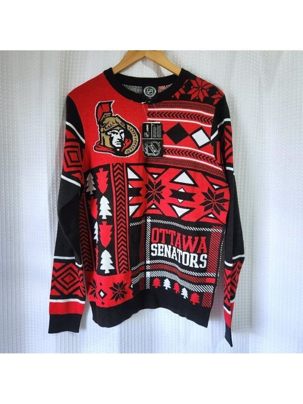 NHL Ottawa Senators Sweater Size Med. Knit Red Black and White Holiday
